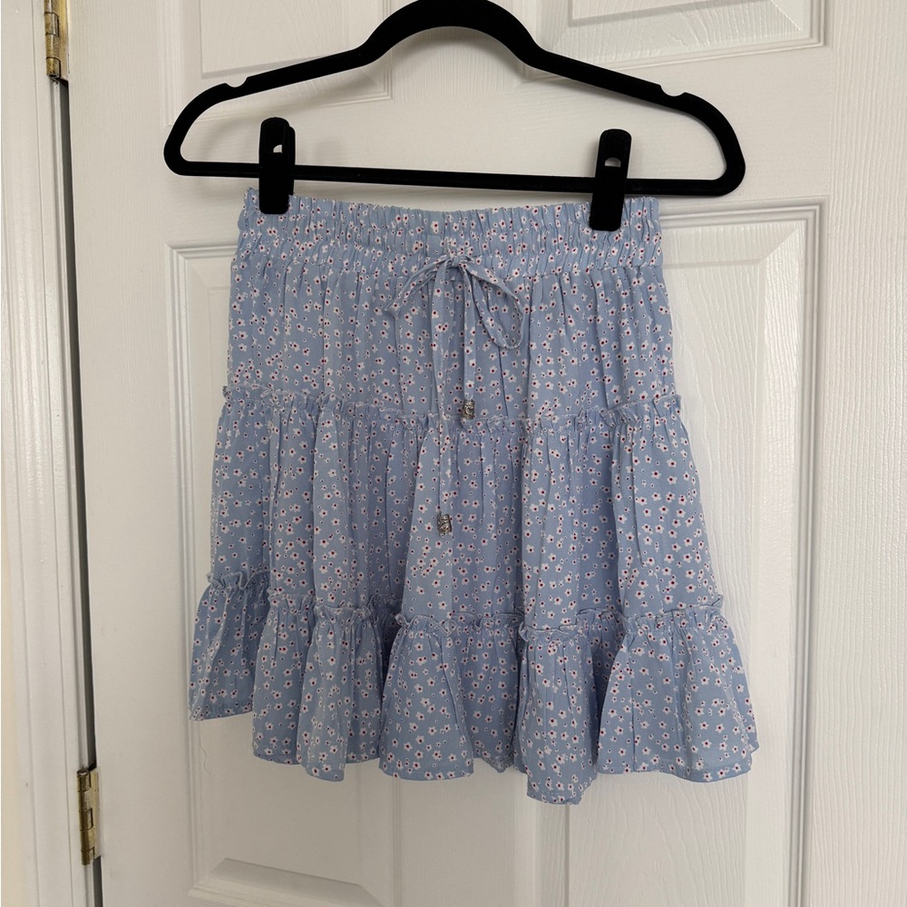 Princess Polly Light Blue Floral Tiered Mini Skirt